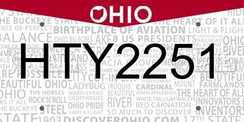 HTY2251 Ohio License Plate