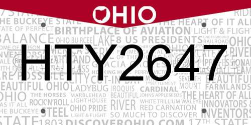 HTY2647 Ohio License Plate