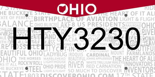 HTY3230 Ohio License Plate