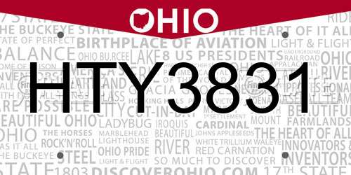 HTY3831 Ohio License Plate