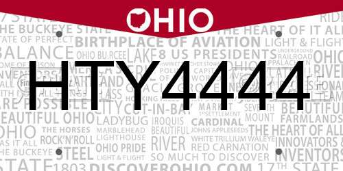 HTY4444 Ohio License Plate