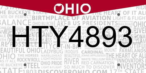 HTY4893 Ohio License Plate