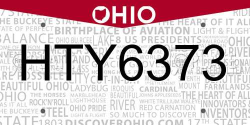 HTY6373 Ohio License Plate