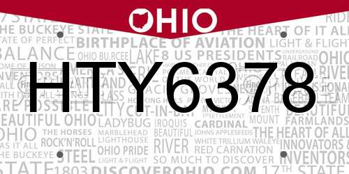 HTY6378 Ohio License Plate