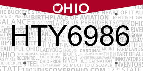 HTY6986 Ohio License Plate