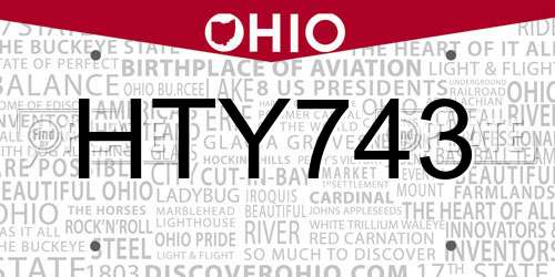 HTY743 Ohio License Plate