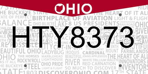 HTY8373 Ohio License Plate