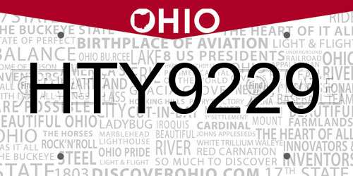 HTY9229 Ohio License Plate