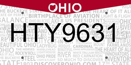 HTY9631 Ohio License Plate