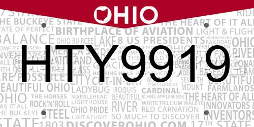 HTY9919 Ohio License Plate