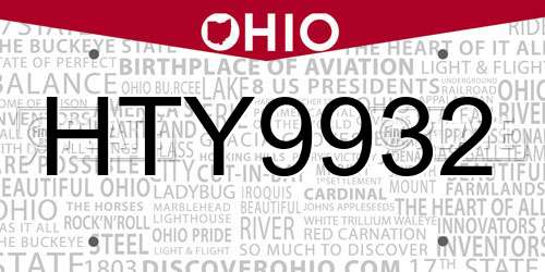 HTY9932 Ohio License Plate