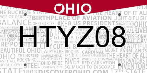 HTYZ08 Ohio License Plate