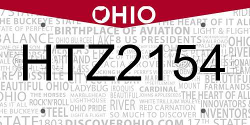 HTZ2154 Ohio License Plate