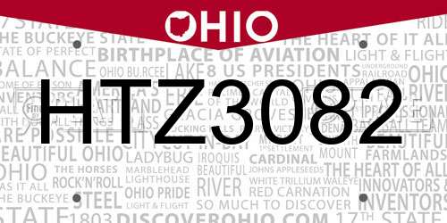 HTZ3082 Ohio License Plate