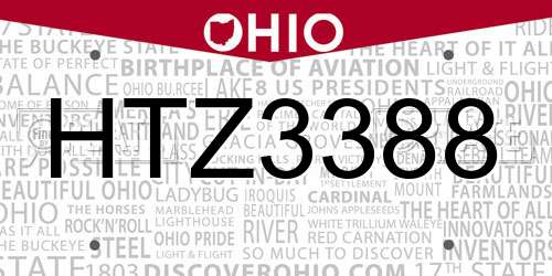 HTZ3388 Ohio License Plate