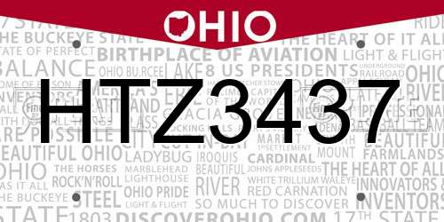HTZ3437 Ohio License Plate