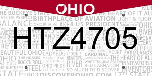 HTZ4705 Ohio License Plate