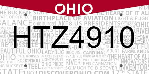 HTZ4910 Ohio License Plate