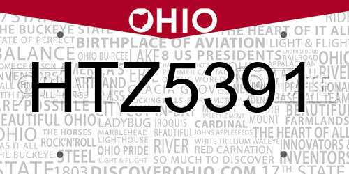 HTZ5391 Ohio License Plate