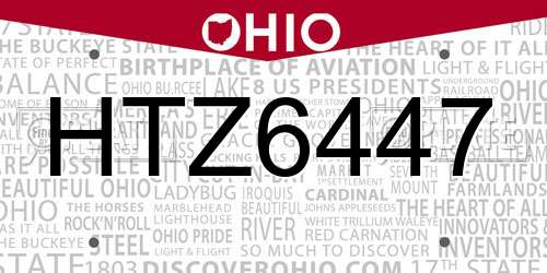 HTZ6447 Ohio License Plate