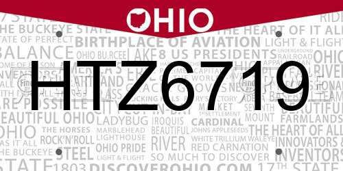 HTZ6719 Ohio License Plate