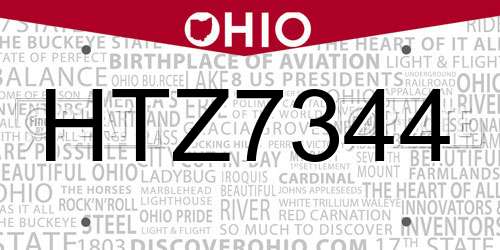 HTZ7344 Ohio License Plate