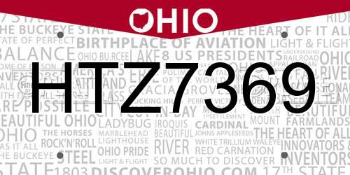 HTZ7369 Ohio License Plate