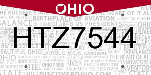 HTZ7544 Ohio License Plate