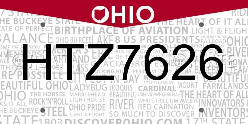 HTZ7626 Ohio License Plate