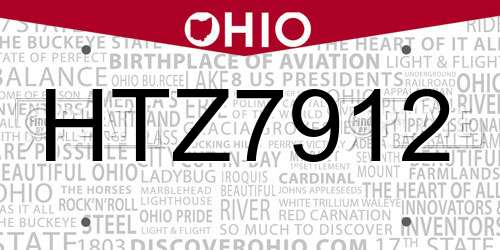 HTZ7912 Ohio License Plate