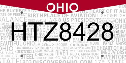 HTZ8428 Ohio License Plate