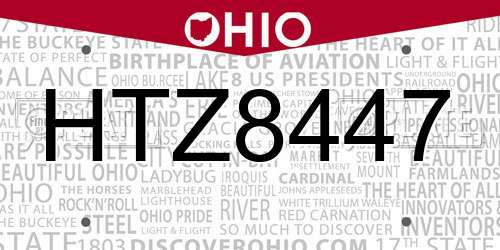 HTZ8447 Ohio License Plate
