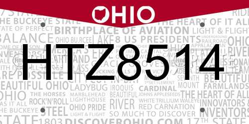 HTZ8514 Ohio License Plate