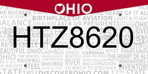 HTZ8620 Ohio License Plate