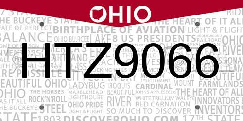 HTZ9066 Ohio License Plate