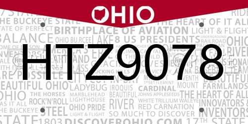 HTZ9078 Ohio License Plate
