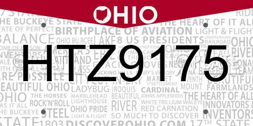 HTZ9175 Ohio License Plate