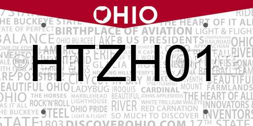 HTZH01 Ohio License Plate