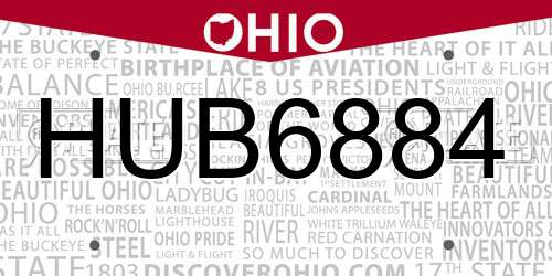 HUB6884 Ohio License Plate