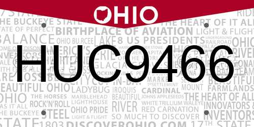 HUC9466 Ohio License Plate