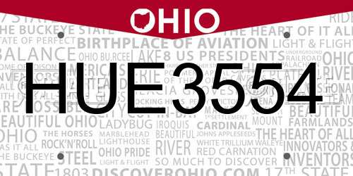 HUE3554 Ohio License Plate