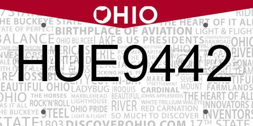 HUE9442 Ohio License Plate