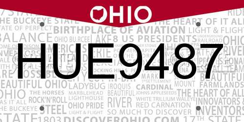 HUE9487 Ohio License Plate