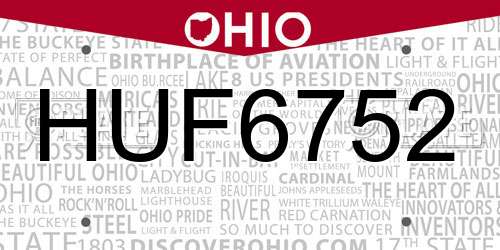 HUF6752 Ohio License Plate