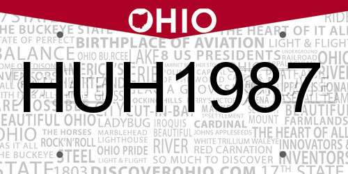 HUH1987 Ohio License Plate
