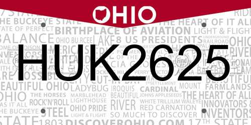 HUK2625 Ohio License Plate