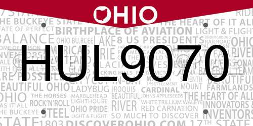 HUL9070 Ohio License Plate