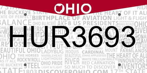 HUR3693 Ohio License Plate