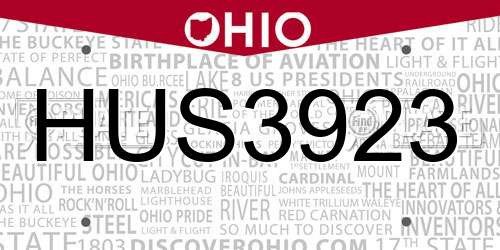 HUS3923 Ohio License Plate