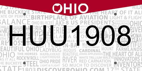 HUU1908 Ohio License Plate